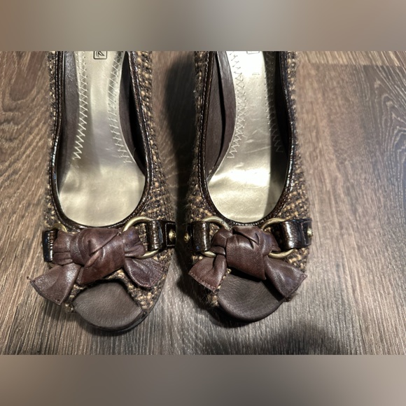 SPERRY Top-Sider 'Silverside' brown BOW open-toe platforms wedges size 8 - Picture 5 of 13